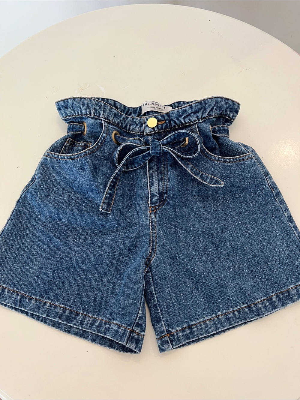 KidsPhilosophy di Lorenzo Serafini Blue High-Waist Paperbag Denim Shorts with